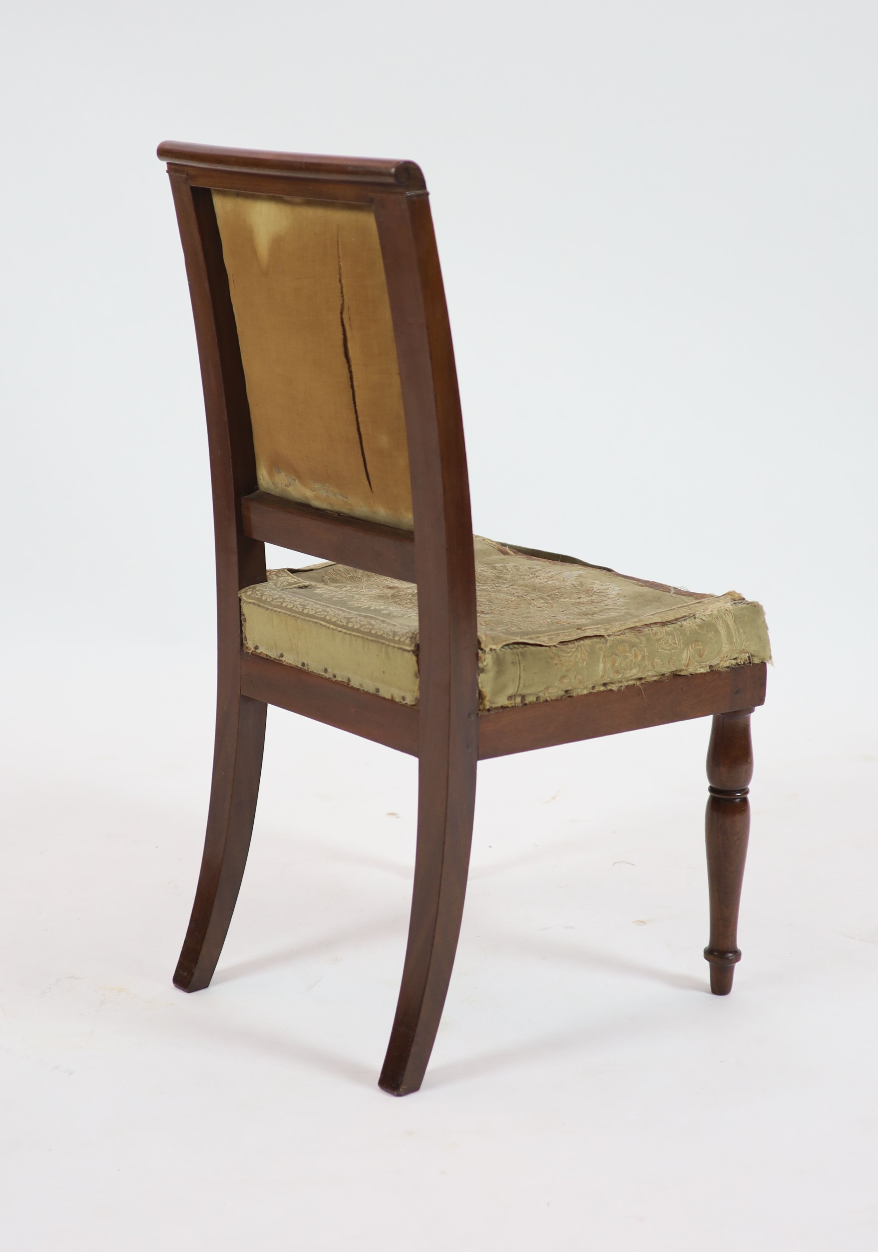 A French Empire mahogany side chair by Georges Jacob for Fontainebleu, H 90cm. W 49cm. D 42cm.